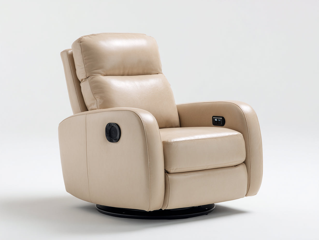 Sillones reclinables eléctricos de cuero sintético 98 x 94 x 108 cm - Beige - Base giratoria y control lateral
