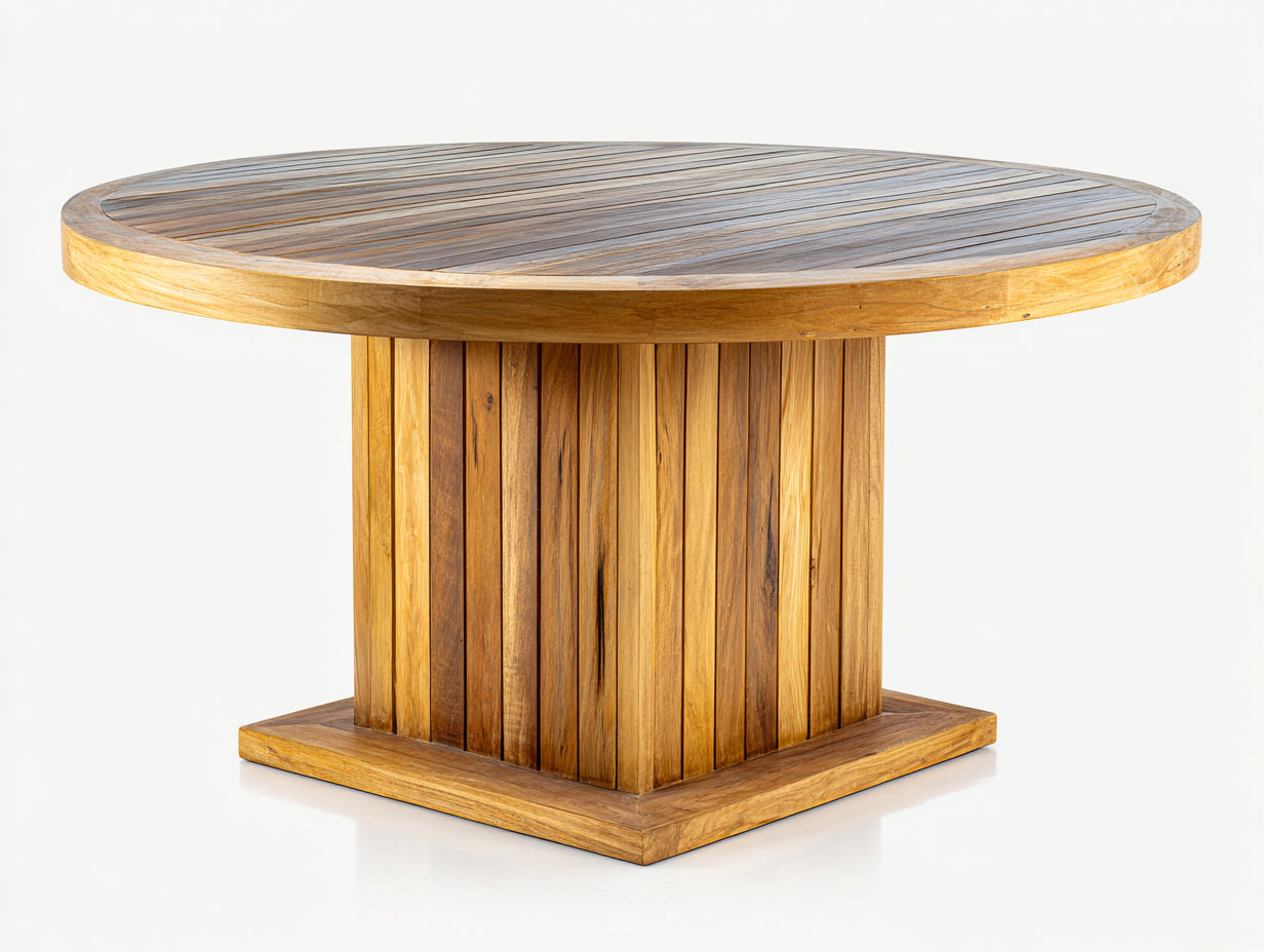 Mesas de jardín madera de teca 140x140x75 cm - marrón natural - diseño moderno redondo para exterior