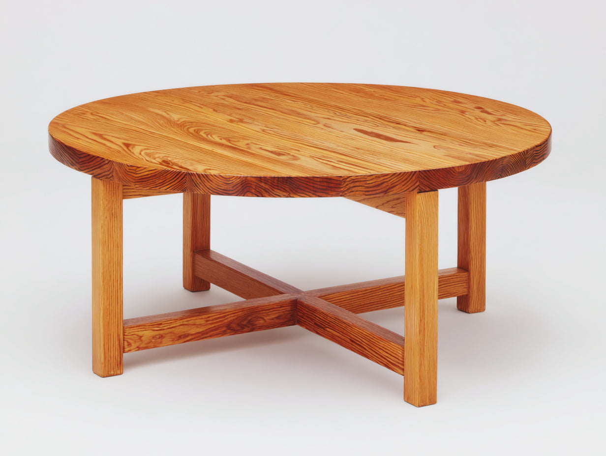 Mesas de jardín redonda de madera 135 x 135 x 72 cm - Marrón miel - Tablero macizo con base de patas cruzadas