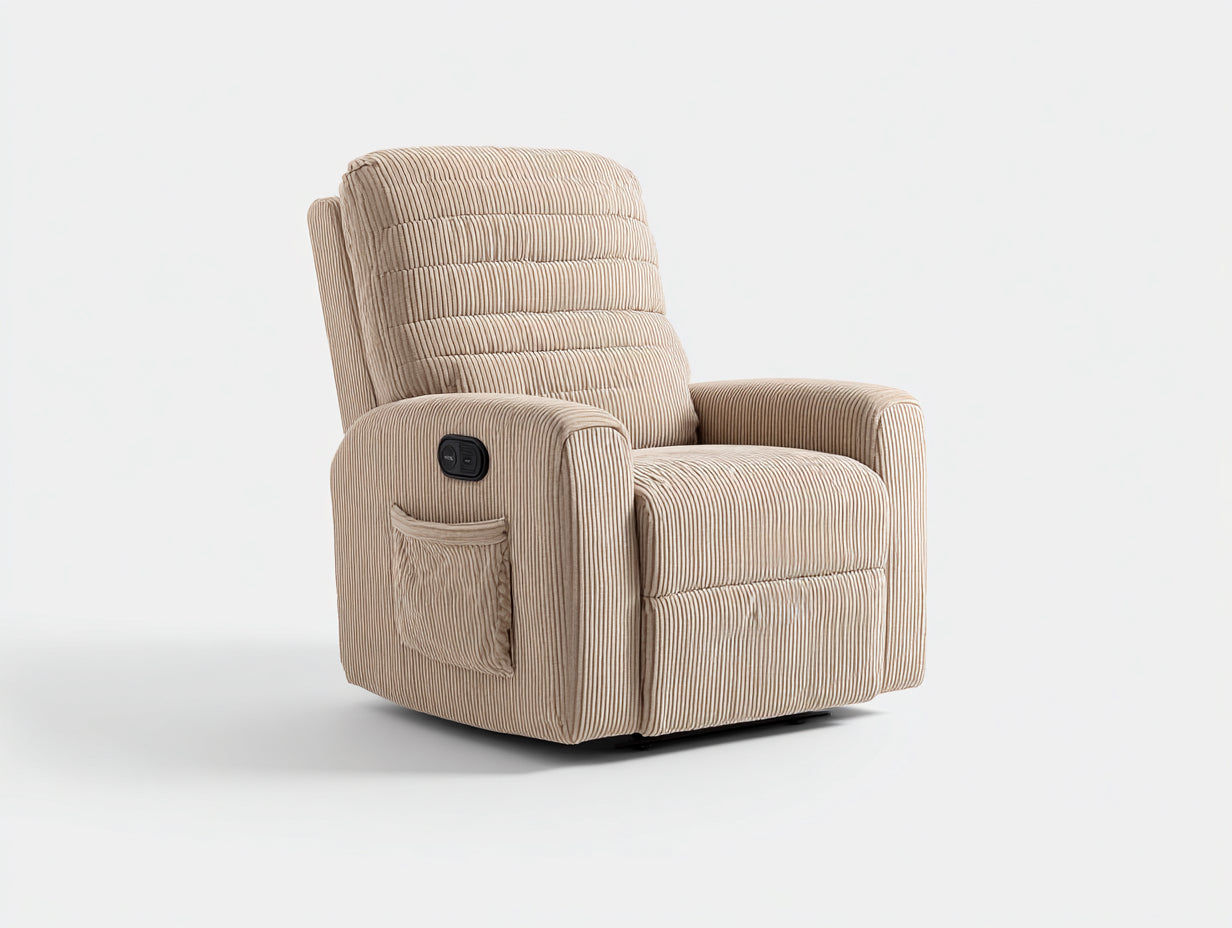 Sillones reclinables eléctricos de pana 96 x 91 x 106 cm - Beige - Respaldo alto y bolsillo lateral