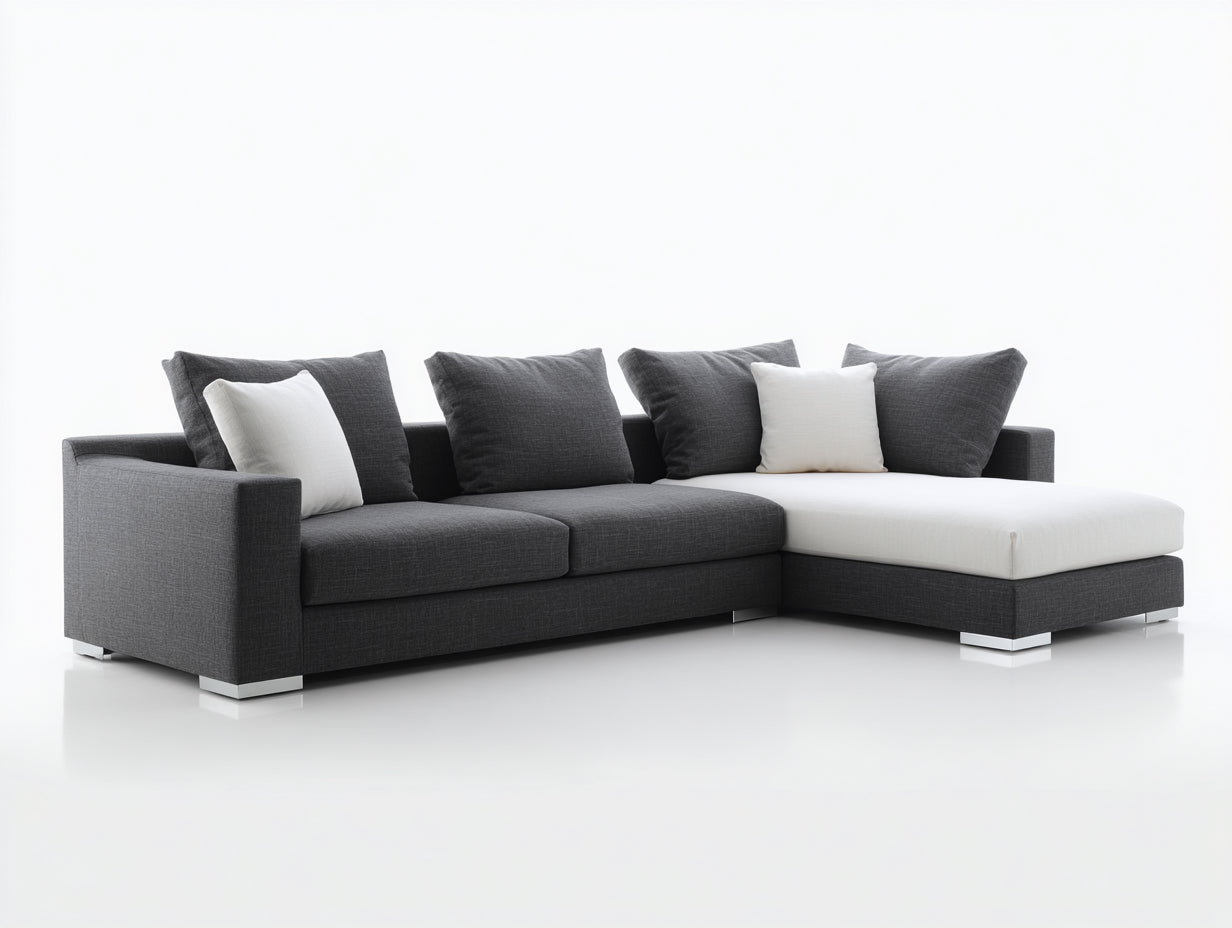 Sofás de esquina de tela 286 x 178 x 86 cm - Gris oscuro y blanco - Chaise longue y diseño moderno