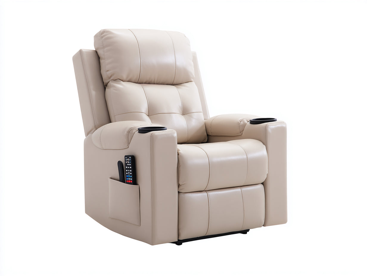 Sillones reclinables de piel sintética 85 x 95 x 105 cm - color beige - diseño acolchado con respaldo ajustable