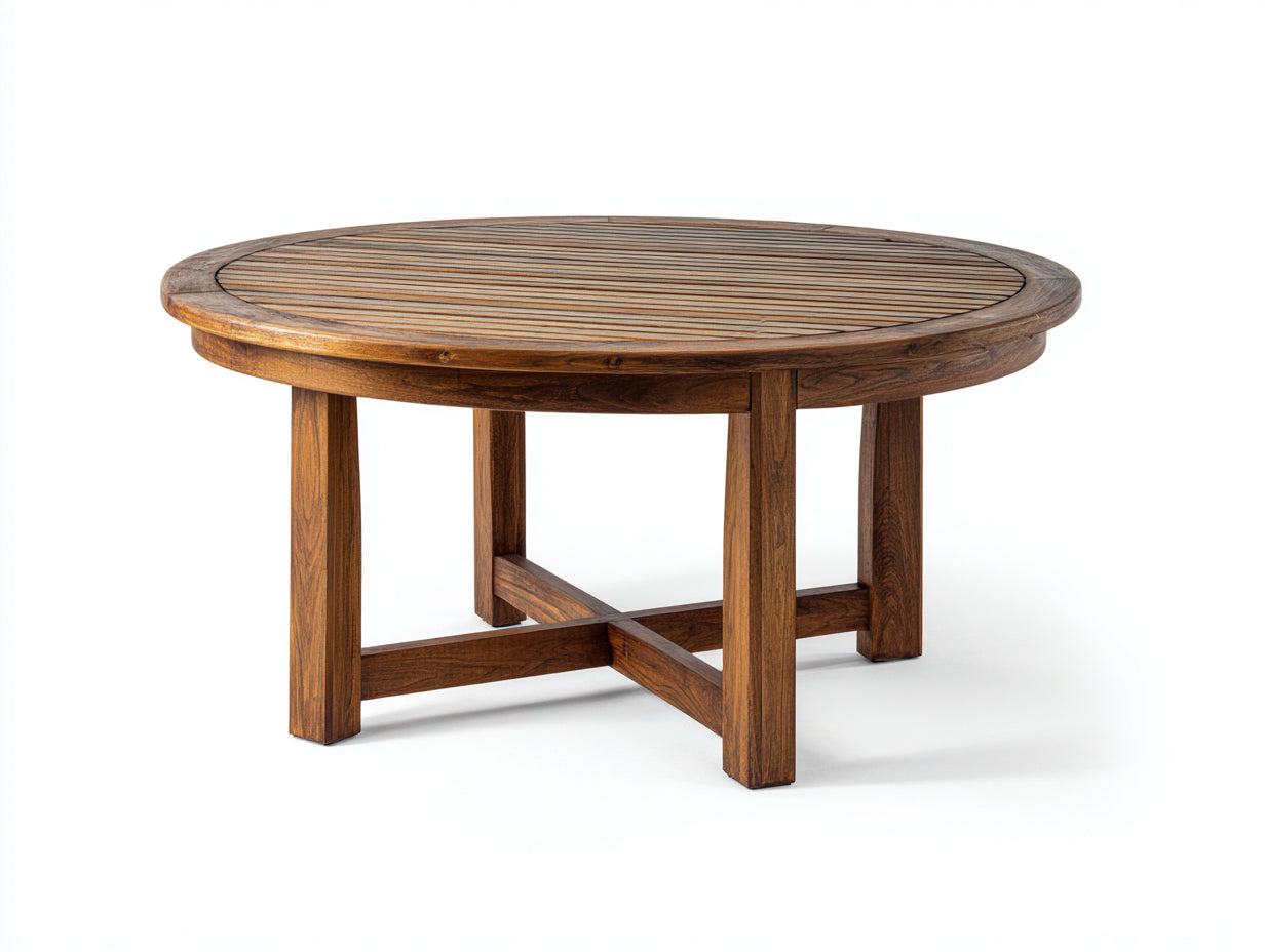 Mesas de jardín madera de teca 160x160x75 cm - marrón oscuro - diseño moderno redondo para exterior