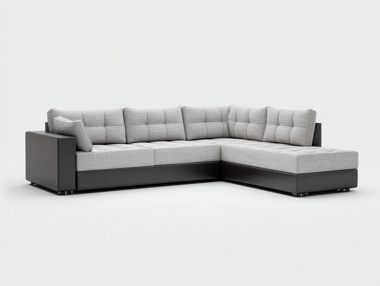 Sofás de esquina de tela 285 x 195 x 86 cm - Gris claro y gris oscuro - Diseño amplio con chaise longue