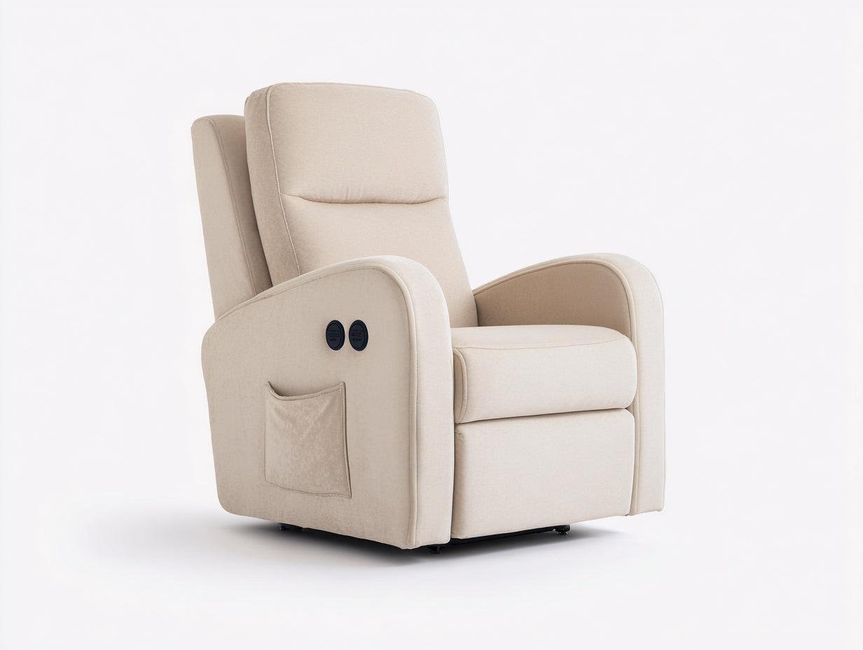 Sillones reclinables de tela 82x90x105 cm color beige con respaldo ajustable y reposapiés integrado