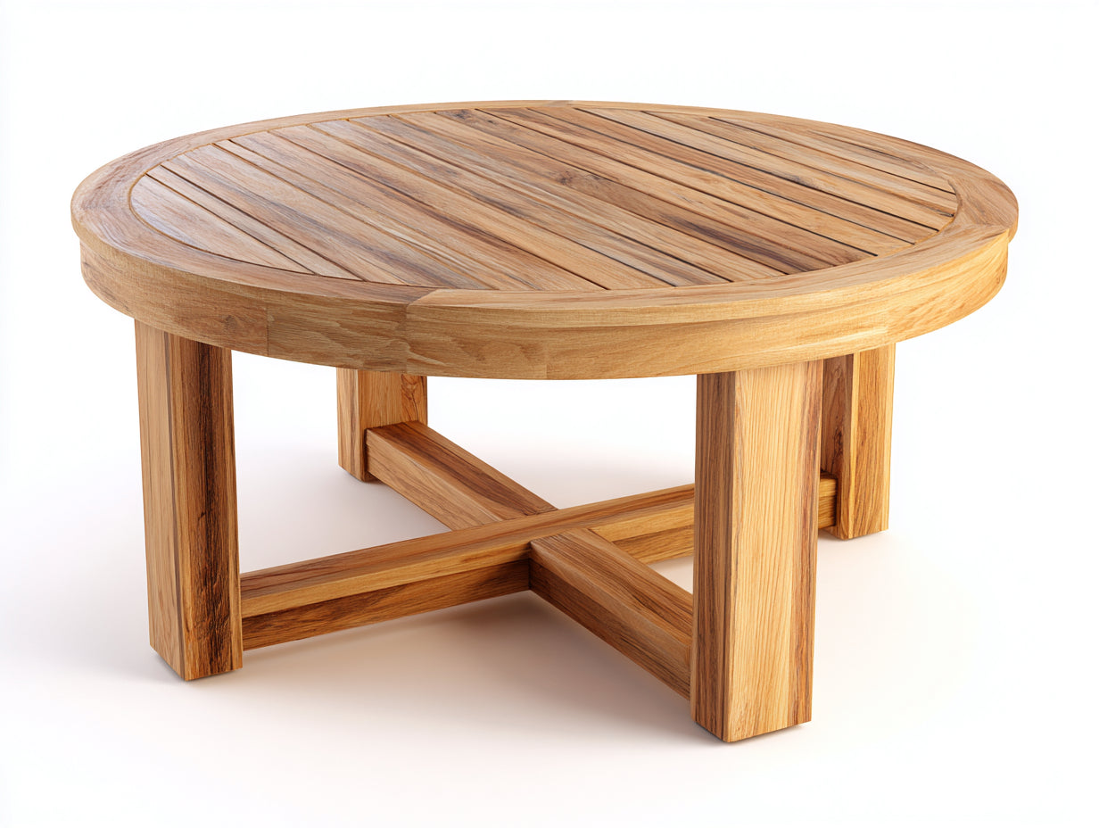 Mesas de jardín de madera 160 x 160 x 75 cm - color madera natural - diseño moderno con tablero redondo