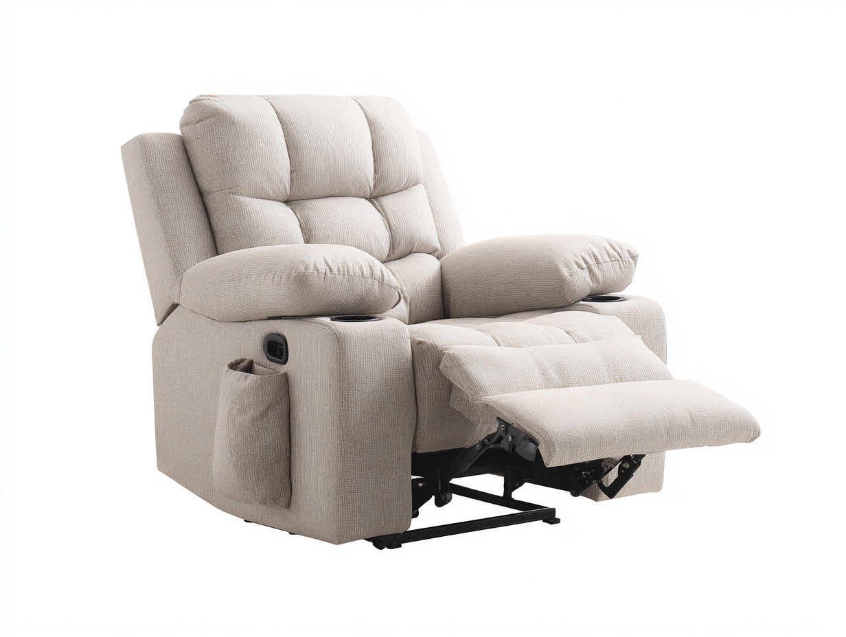 Sillones reclinables de tela 90x95x105 cm color beige con reposapiés extensible y respaldo ajustable