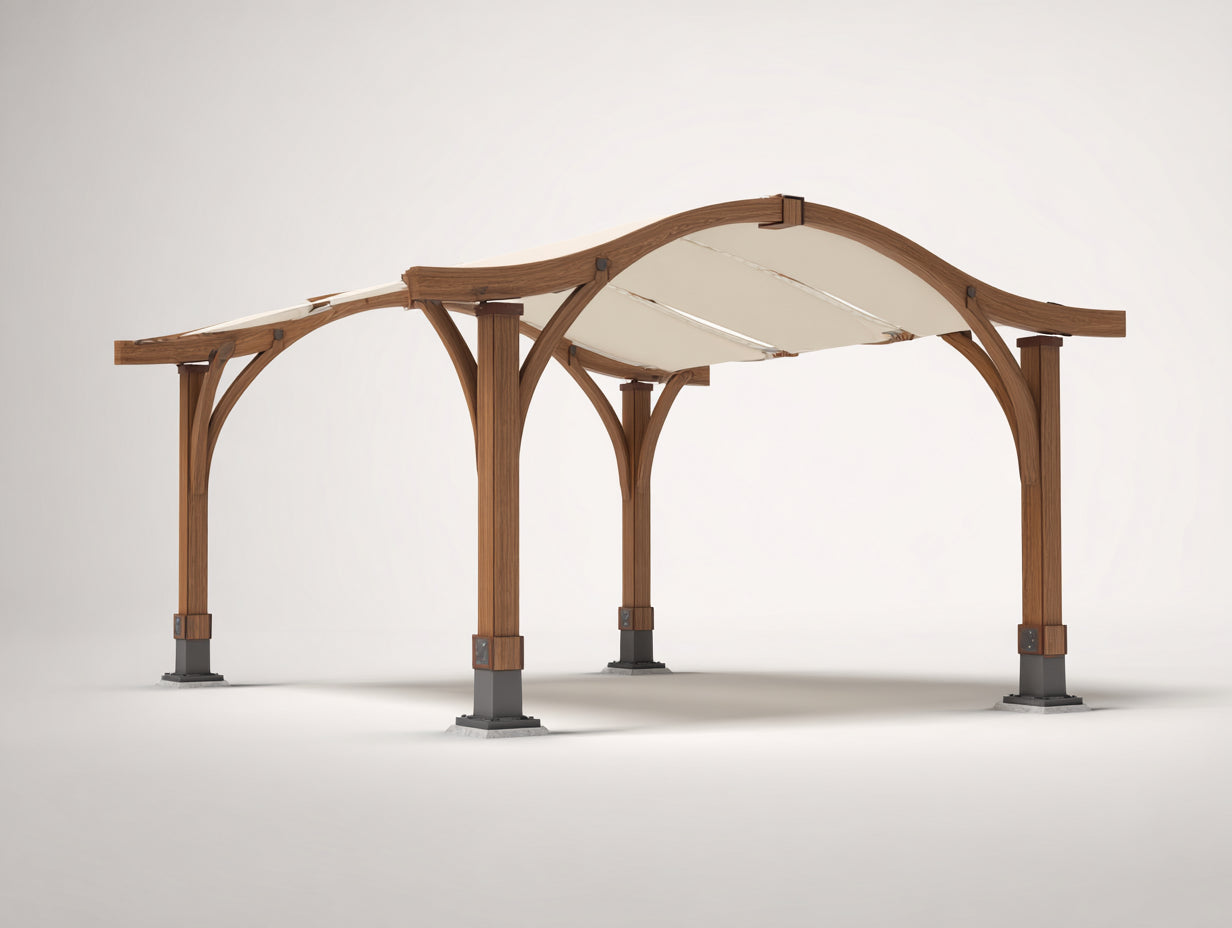 Pérgola de jardín 400 x 300 x 260 cm - Marrón natural y beige crema - Estructura arqueada con cubierta textil