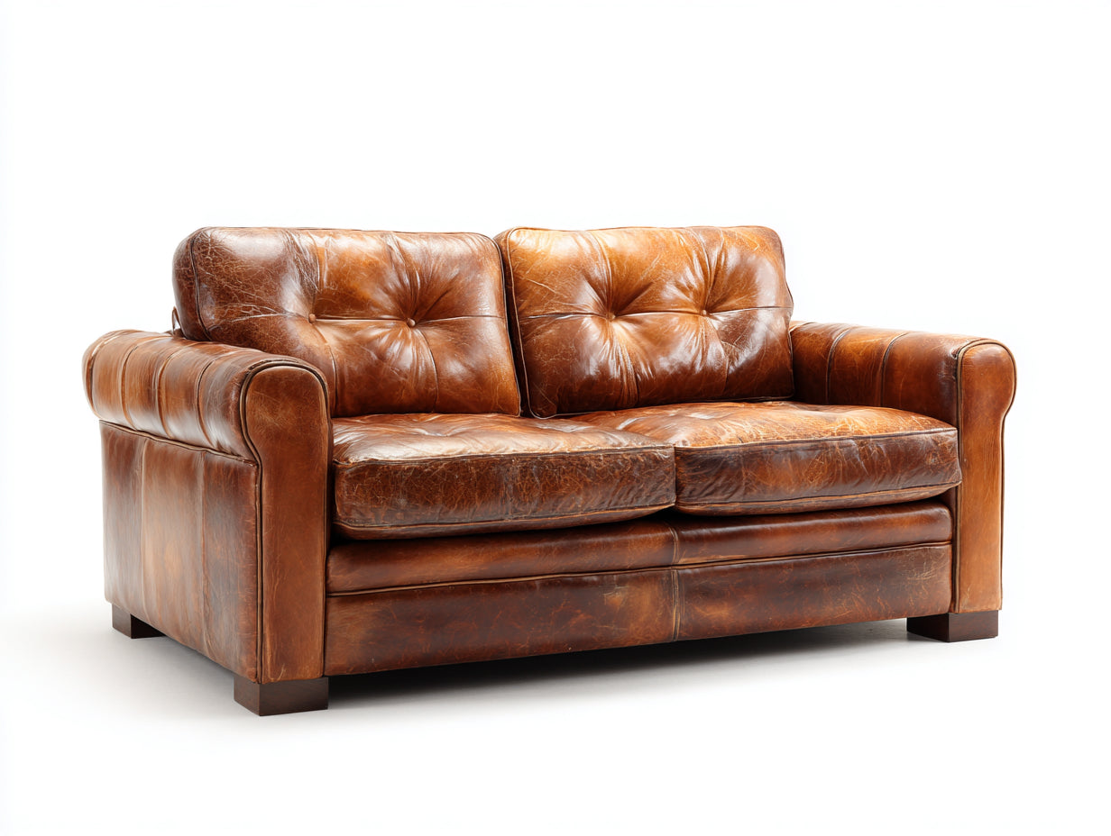 Sofás 2 plazas de cuero 168 x 88 x 86 cm - Marrón coñac - Diseño clásico con acabado envejecido