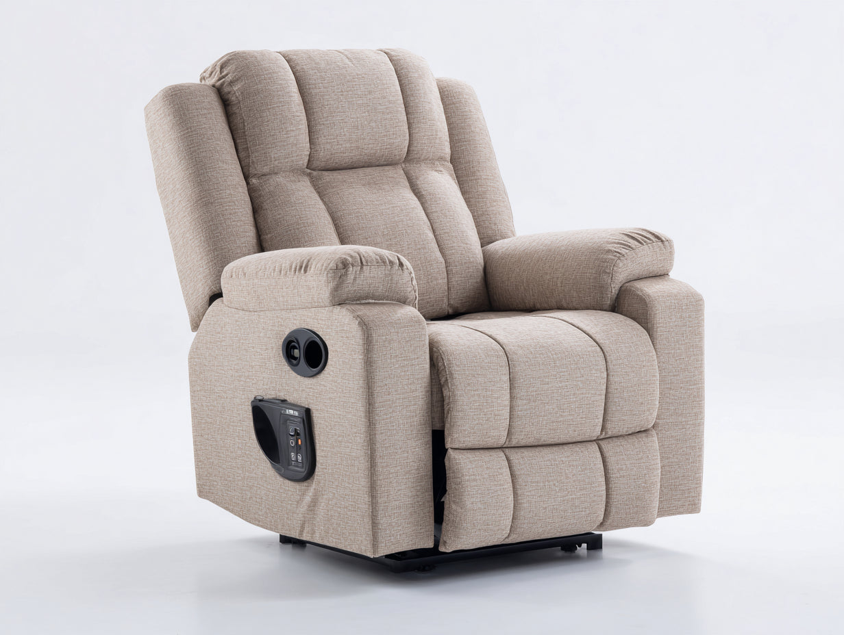Sillones reclinables de tela 90 x 95 x 105 cm - color beige - diseño acolchado con respaldo ajustable y reposapiés