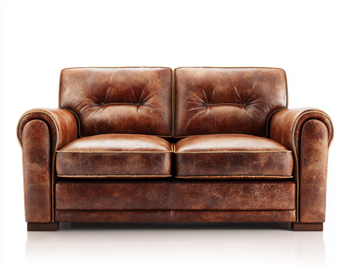 Sofás 2 plazas de cuero envejecido 168 x 91 x 86 cm - Marrón - Estilo clásico con brazos redondeados