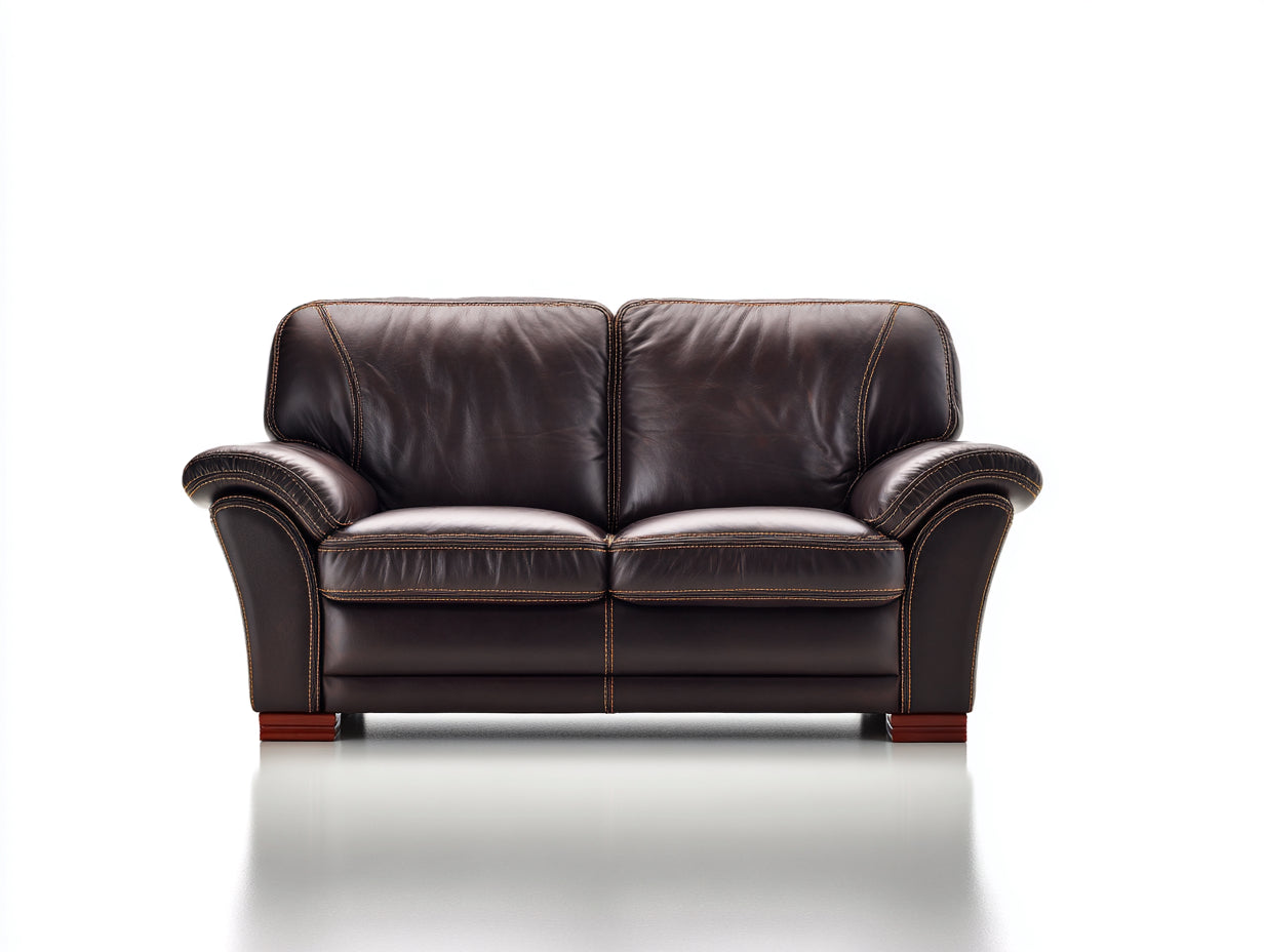 Sofás 2 plazas tapizado efecto cuero 165 x 90 x 88 cm - Marrón oscuro - Costuras en contraste y reposabrazos curvos