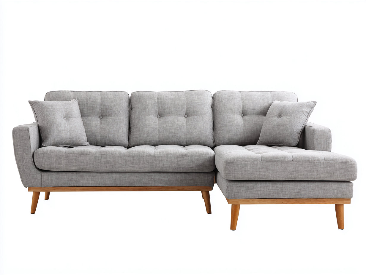 Sofás de esquina de tela 248 x 162 x 88 cm - Gris claro - Chaise longue y patas de madera