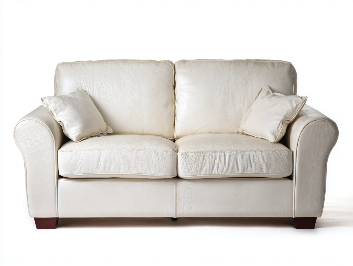 Sofás 2 plazas de cuero sintético 176 x 90 x 88 cm - Blanco crema - Brazos redondeados y diseño clásico
