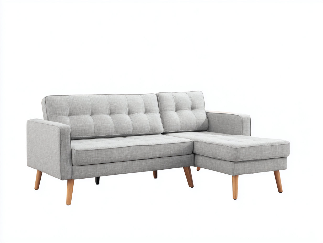 Sofás de esquina de tela 240 x 160 x 85 cm - color gris claro - diseño moderno con chaise longue