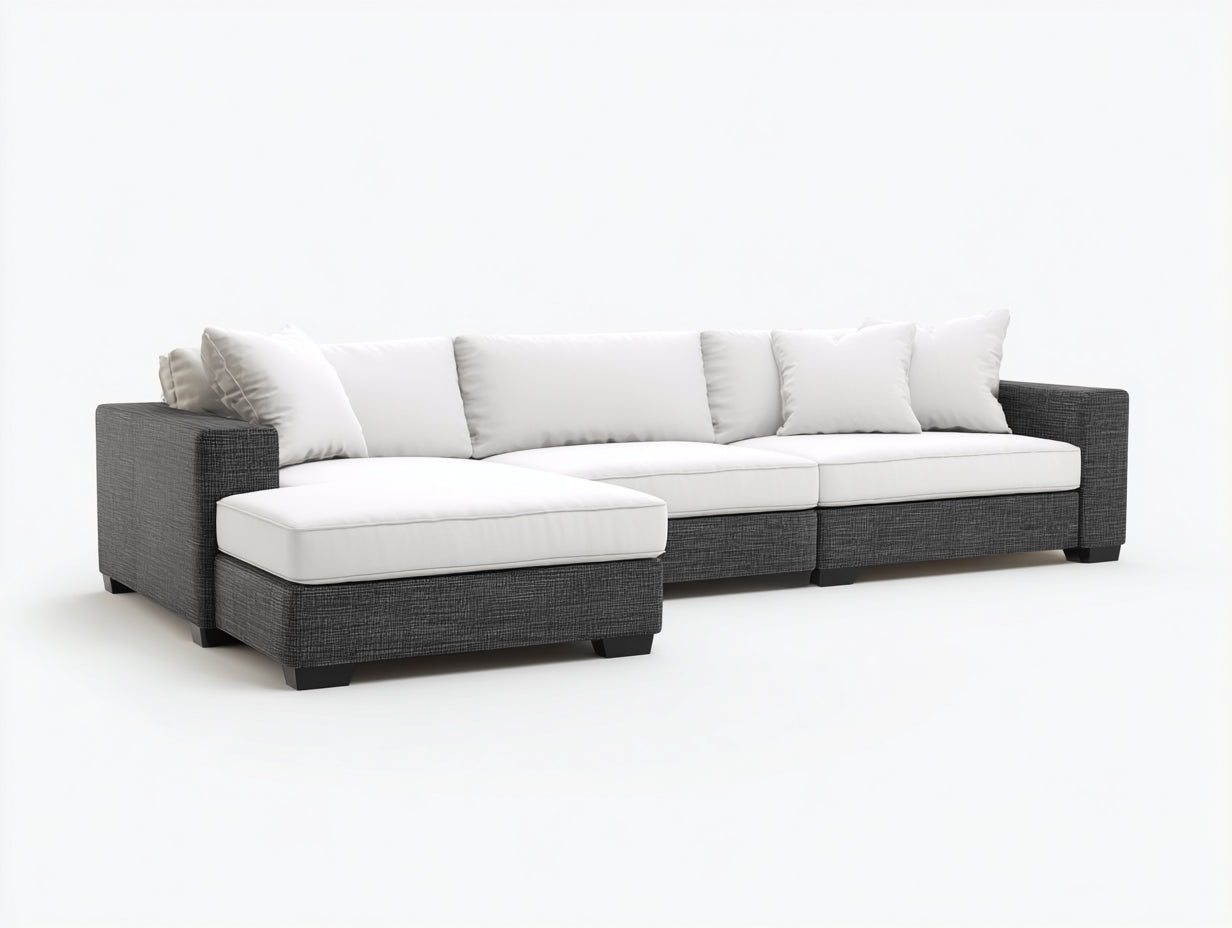 Sofás de esquina de tela 294 x 186 x 85 cm - Gris oscuro y blanco - Chaise longue y líneas rectas